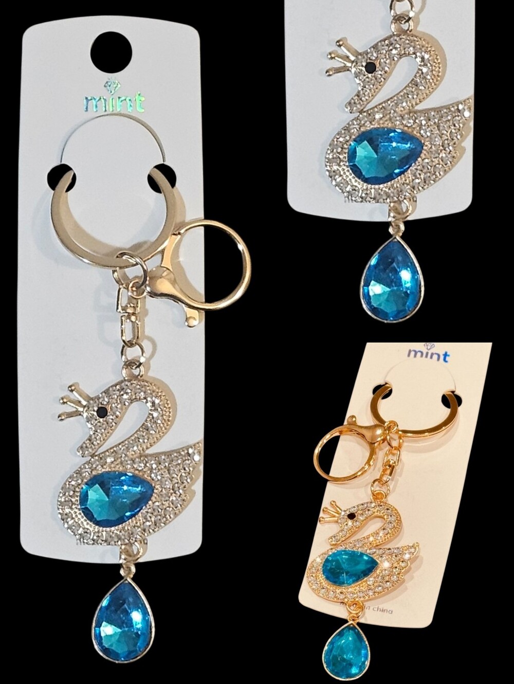 Swan with Crown Crystal Keychain Bag Charm CHOOSE YOUR COLOR!